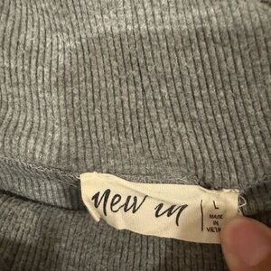 Gray Ribbed Knit Blouse with Classic Texture